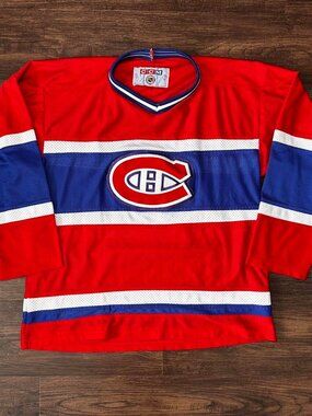 CCM MONTREAL CANADIENS VINTAGE 1990 HOCKEY JERSEY RED - NO SIZE TAG (FITS LARGE)